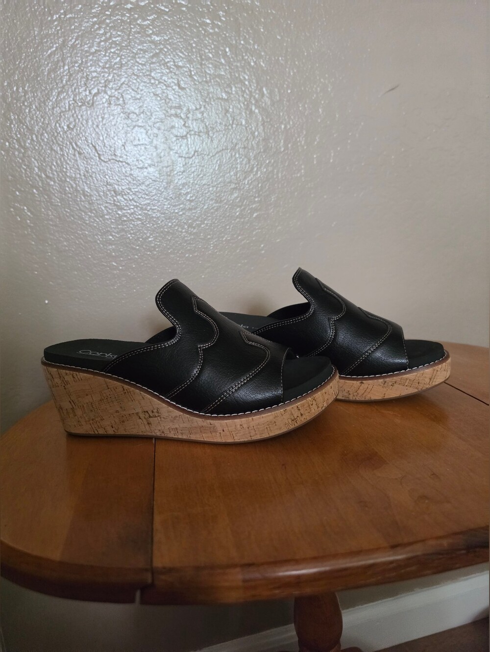 Corkys Neon Moon Black Wedge Slide Sandals
